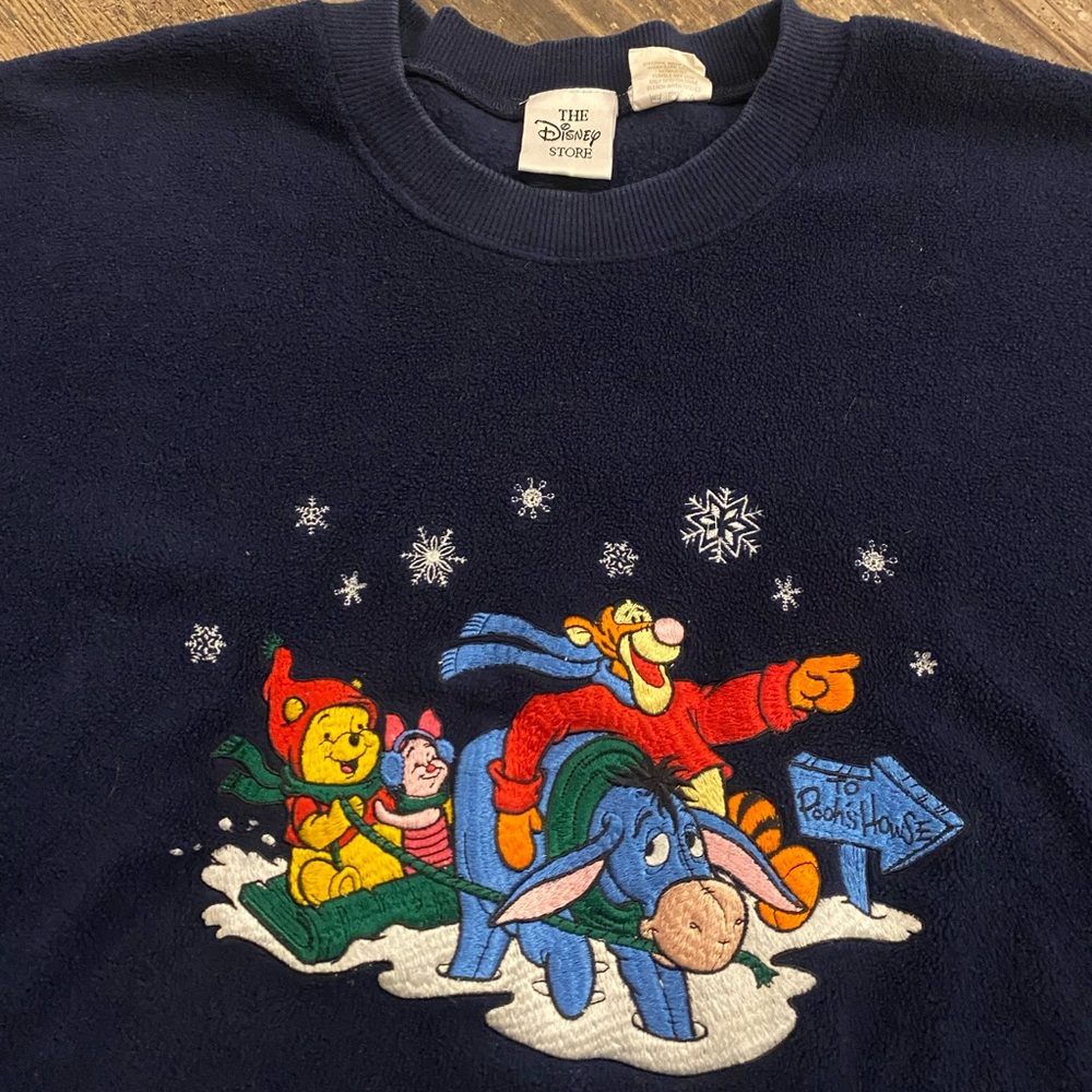 Vintage 1990s Disney Cartoon Characters To Poohs House Fleece Crewneck View 3